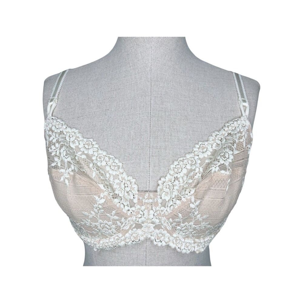 Wacoal Embrace Lace Underwire Bra sz 34D * Beige & Cream Floral Scallop Unlined